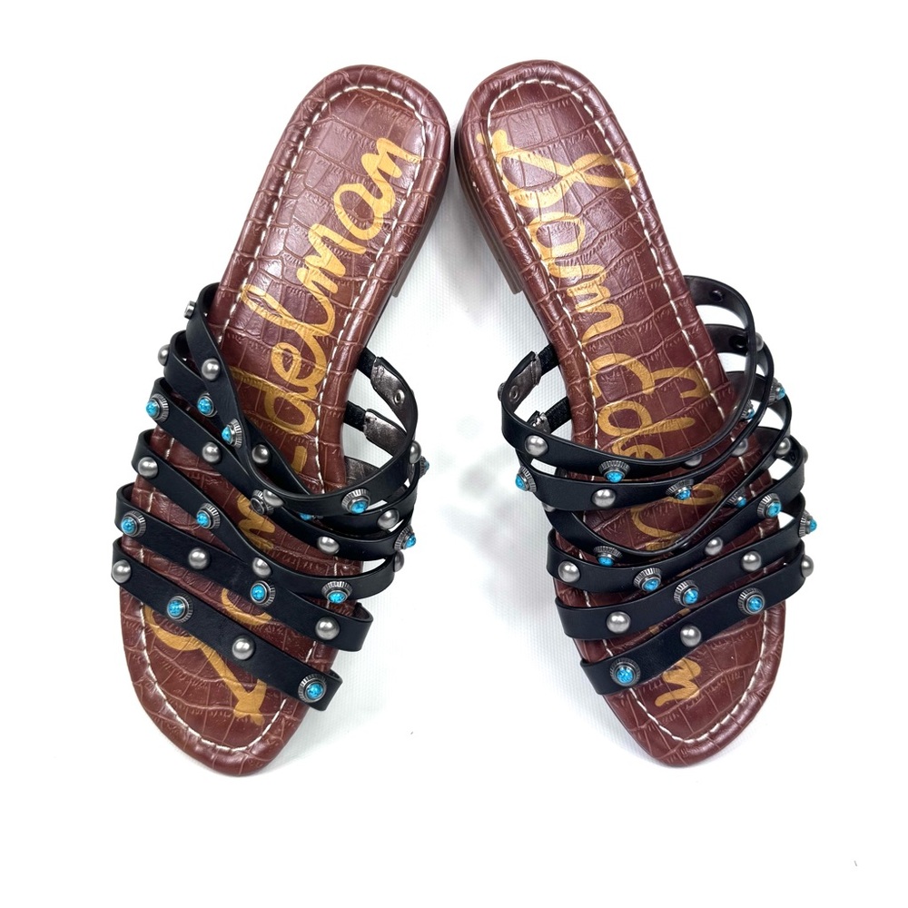 Sam Edelman Brea 2 black multi strap leather sandal w turquoise and silver Sz 7 - Picture 5 of 16